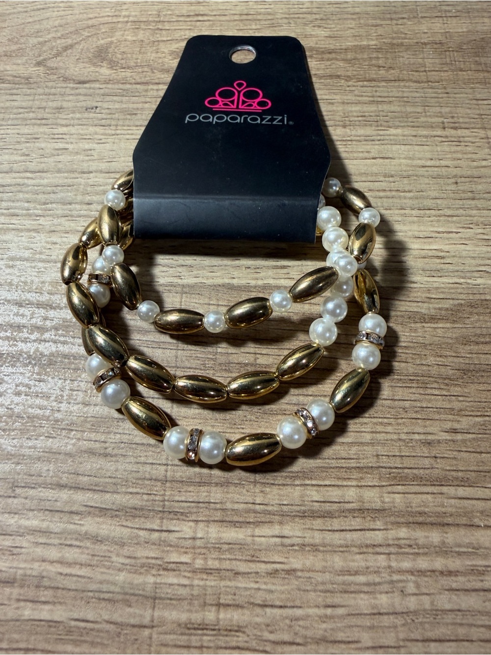 paparazzi Gold and Pearl Stretch Bracelet Trio